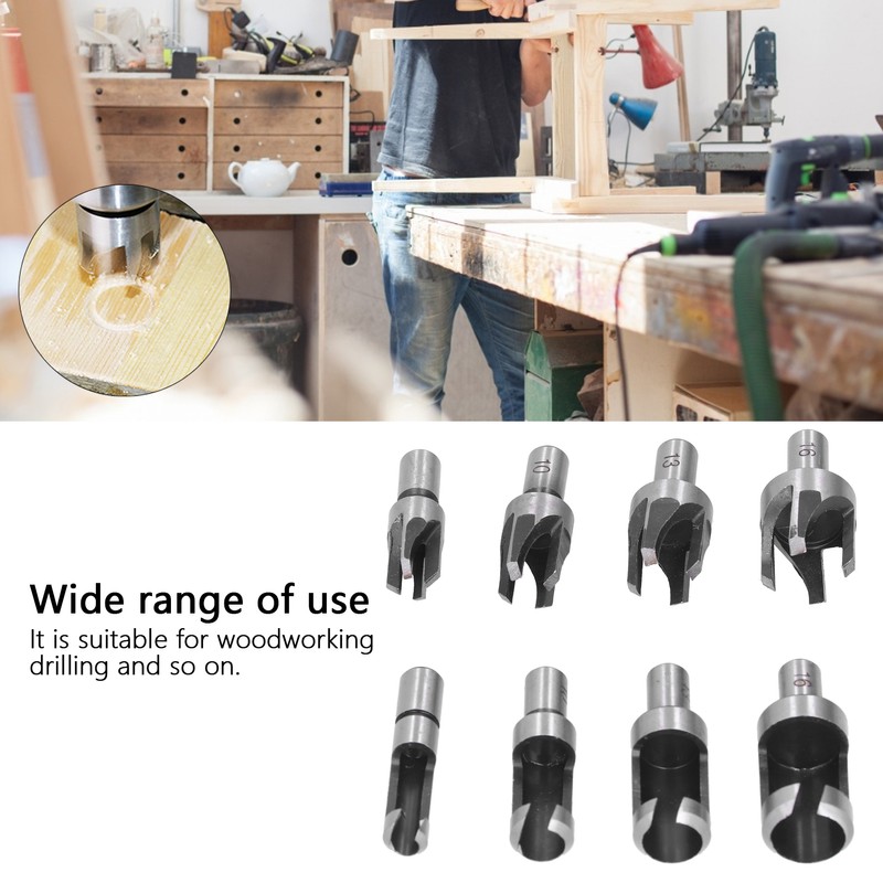 8Pcs Wood Plug Drill Bit Cutter Carbon Steel Industrial Barrel