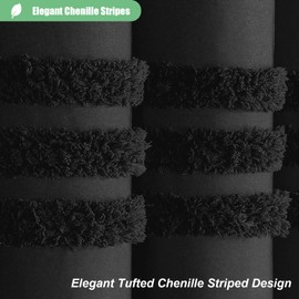 Dynamene Extra Long Shower Curtains, 84 Inches Long Textured Tufted Chenille Striped Fabric Bathroom Shower Curtain, Tall Modern Shabby Chic Cloth Shower Curtain Set with Hooks, Black, 72x84