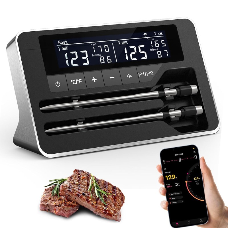 Termómetro de carne inalámbrico con 2 sondas, termómetro digital Bluetooth