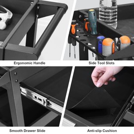Torin Rolling Tool Cart with Drawer: 3 Level Tool Oragnizer with Foam Pad and Heavy Duty Utility Cart with Four Swivel Casters - 330lb Capacity, Black