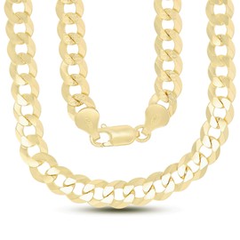 14K Yellow Gold Plated Silver 7.6mm Diamond Cut Cuban Curb Chain for Men with Lobster Claw Clasp | 22" Necklace | 925 Curb Necklace For Men and Women