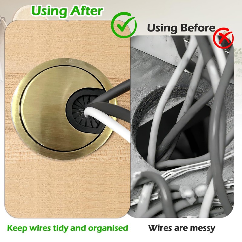 2Pcs Desk Grommet, Alloy Desk Cable Hole Round Cable Grommet