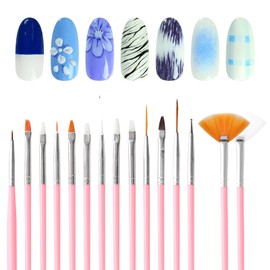 KQDRAVINE 15-Piece Brush for Gel Nails, Nail Brush, Nail Art Brush Set, Gel Brush for Nails, Pink Nail Brush, Suitable for DIY Nail Salons and Nail Art Brush Sets for Home