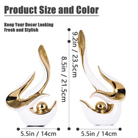 Mid Century Modern Abstract Art Home Decor Accent,Porcelain Statues for Living Room Coffee Table Centerpieces for Dining Room,Ceramic Sculptures and Gold Knick Knacks for TV Stand Decor (White Gold)