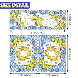 Lemon Kitchen Curtains, Yellow and Blue Mediterranean Curtain Tiers and Valances Set of 3, Hello Sunshine Summer Window Curtains Over Sink 36 inch Length, Farmhouse Seasonal Gifts for Decorations