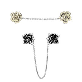 GEJOY 2 Pieces Rose Sweater Shawl Clips Cardigan Dresses Clip Flowers Collar Clip with Chain for Women Girls (Style Set 2)
