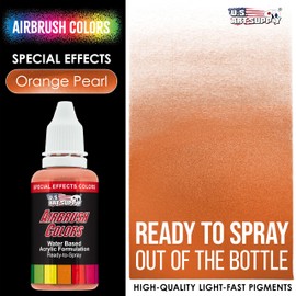 U.S. Art Supply Ready to Spray Special Effects Orange Pearl Acrylic Airbrush Paint - 1oz Bottle, Professional Grade Non-Toxic Water-Based Colors for Vibrant & Permanent Results