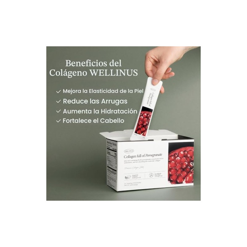 Wellinus Palitos Gelatina Colágeno Coreano Bocadillos Péptidos Marino Sabor Granada