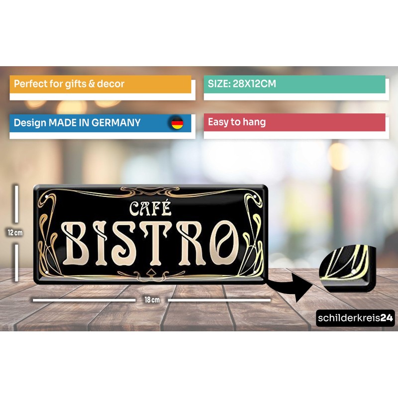 schilderkreis24 - "Café Bistro" - Tin Sign 28 x 12