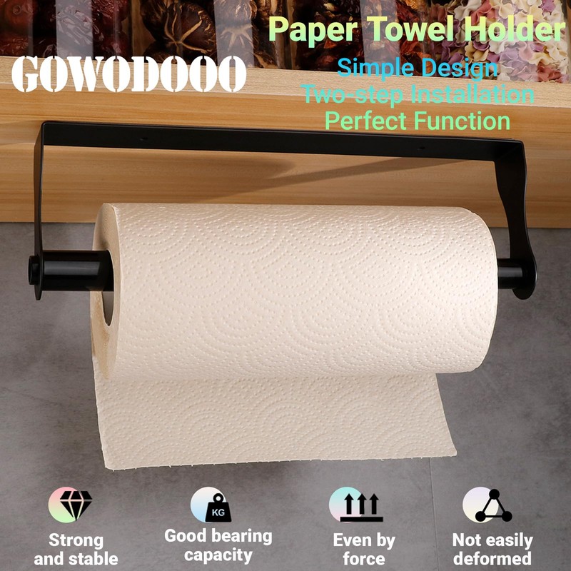 GOWODOOO Paper Towel Holder Under cabinets,Wall Mount Paper Towels Holder