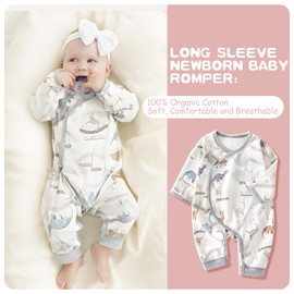 Cherie Kids 100% Organic Cotton Soft Newborn Baby Romper Jumpsuits for Boys and Girls Unisex, Long Sleeve, 0-6 Months