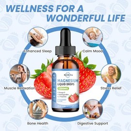 Triple Magnesium Complex Liquid Drops, 1300mg Magnesium Glycinate, Taurate & Citrate with Omega3, L-Theanine, Ashwagandha, Potassium, D3, B6, B12 for 