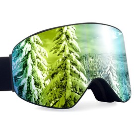 Dizokizo Ski Goggles Cylindrical Skiing Snowboard Lens Anti-fog 100% UV Protection Triple Breathable Foams Embossed Strap for Women Men Adults REVO Gold