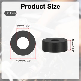 PATIKIL Multi Purpose Rubber Spacer, 30Pcs 8mm ID x 20mm OD x 10mm T Neoprene Round Anti-Vibration Isolation Pads Isolator Rubber Bushings Spacer Washer for HVAC Bolts Car Accessories