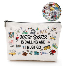New York-Themed Makeup Bag & 50 Stickers – Perfect NYC Souvenir Gift Set for Girls' Trip, I Love NY, NYC City Lovers, and New York Souvenirs