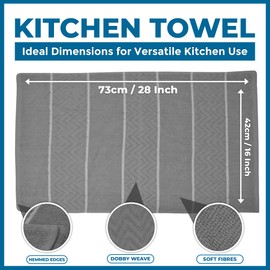 Towelogy Extra Large Tea Towels For Kitchen 100% Cotton – Grey White Dish Cloths for Dish Drying & Household Cleaning (4, Grey White)