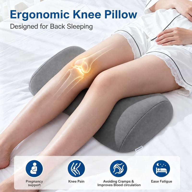 Ergonomic Orthopedic Knee Wedge Pillow for Back Sleeping, Contoured Memory
