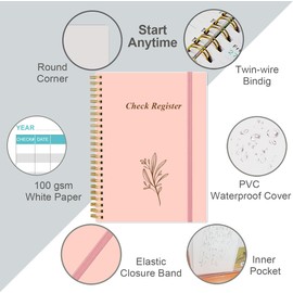 Check Register - A5 Checkbook Register for Personal Checkbook, Expense Ledger Book for Personal and Small Business, Pink