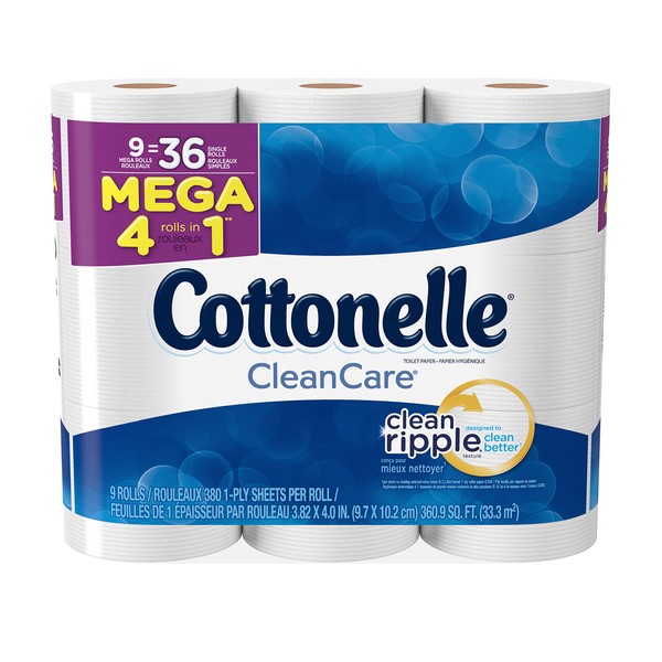 Cottonelle CleanCare Toilet Paper, Bath Tissue, 9 Mega Rolls