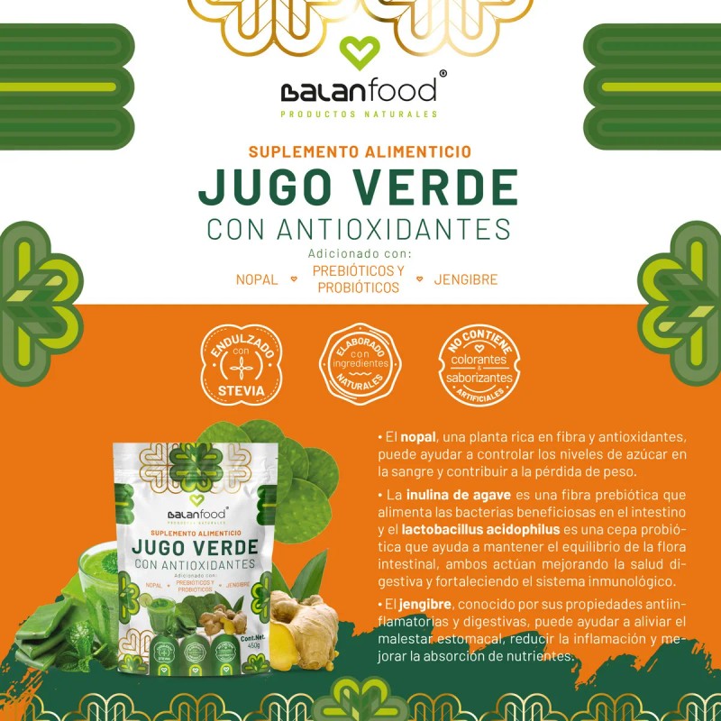 Jugo Verde Detox con Probióticos y Antioxidantes Sabor Natural con