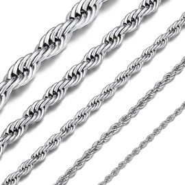 ChainsHouse Necklace, Women's, Chain Only, Stainless Steel, Men's Rope Chain, Silver, Hypoallergenic, 17.7 inches (45 cm), 0.08 inch (2 mm), Accessory