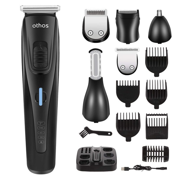 othos Multi-Functional Electric Hair Clipper Beard Trimmers Shaver Kit for Men Mustache Hair Face Nose Body Ear Trimmers Set USB Charging Rechargeable Lithium Battery Waterproof Cordless Stand LED