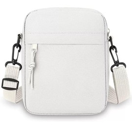 Veyarien Mens Shoulder Cross Body Bag, Small Messenger Bag with Zipper and Adjustable Strap, Nylon and Oxford Crossbody Bags, Casual Chest Sling Bag for Working Travel Daily (White)