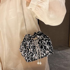 Octwine Shinny Evening Bag Bucket Purse Handbag Shoulder Bags Sequin Crossbody Bag Party Prom Crossbody Bag for Women, Silver