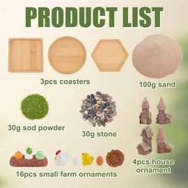 WEBEEDY 3 Sets Chicken Mini Zen Garden Kit Japanese Zen Garden for Desk,Meditation Desktop Sandbox with Bamboo Tray,Sand,Tools for Women Men Home Office Desktop Accessories Decor Gift