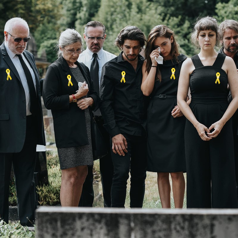 50 Pcs Memorial Funeral Ribbon with Cross Pins, Yellow