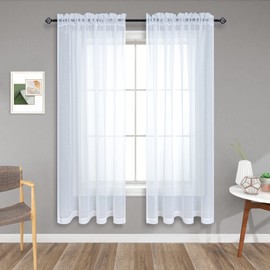 72 Inch Length White Sheer Curtains Set of 2 Panels Rod Pocket White Voile Window Curtains for Bedroom Living Room 52x72 Inches Long