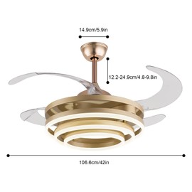 BIXIBIN 42 Inch Ceiling Fan Light with Remote Control Modern Adjustable 3-Speed Ceiling Lights Fixtures for Living Room,Dining Room,Kitchen,Bedroom