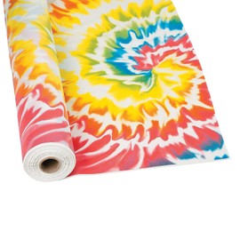 Fun Express Tie Dye Tablecloth Roll - Tie Dye Theme Disposable Plastic Table Cover 100 FT Long Rainbow