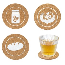 Cork Coasters Set of 3, 4" Drink Coasters, Plant Coasters, Hot Pads for Coffee Table, Bar, Desk, Kitchen, Home Essentials, Cute Coasters for Desk