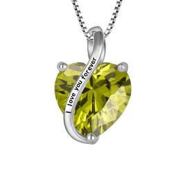 YL Women's Necklace 925 Sterling Silver "I Love You" Pendant 12 Birthstone Cubic Zirconia Necklace Jewellery Gifts for Mother Girlfriend Women, Silver, Cubic Zirconia