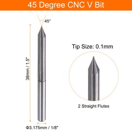 HARFINGTON 5pcs CNC V Bit 45 Degree 1/8" Shank 0.1mm Tip Engraving V Bits Carbide Chamfer End Mill with 2 Straight Flutes CNC Wood Carving Bit Tool for Wood Plywood Acrylic MDF Lettering