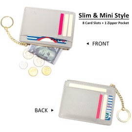 Minimalist Small Leather Card Holder Pocket Wallet Womens Coin Purse Handbag (Gray)