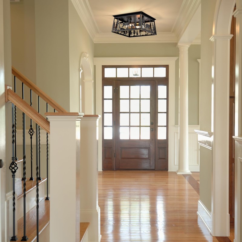 Farmhouse Flush Mount Ceiling Light,Deer Bear Rustic Kitchen Lighting Fixtures