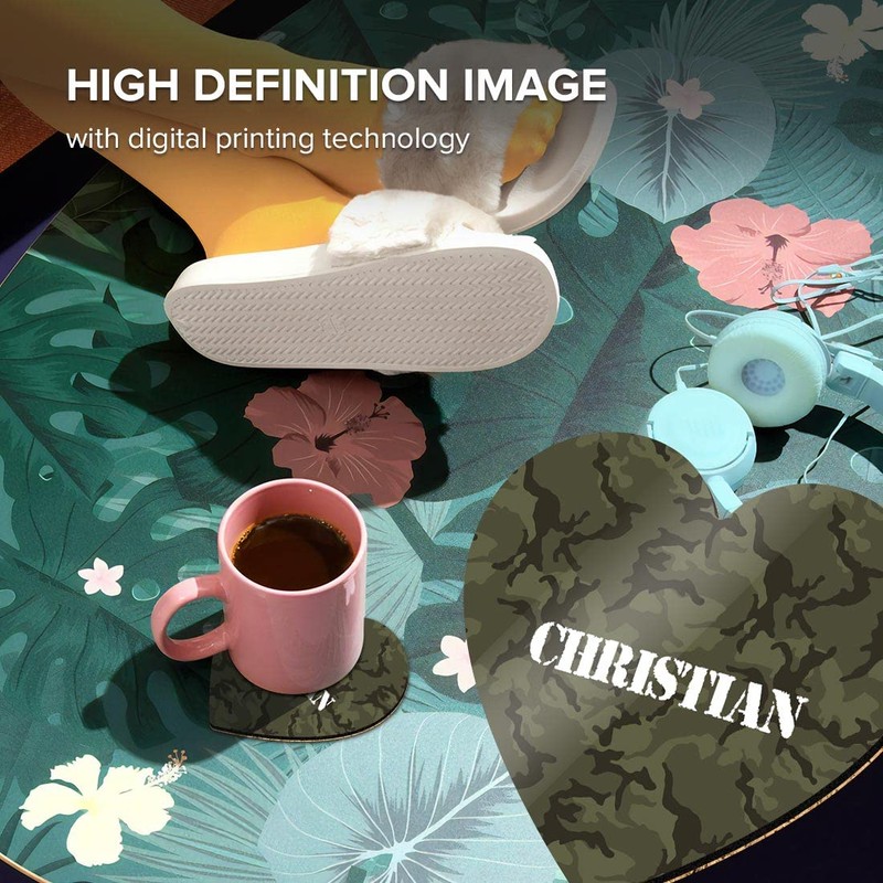 1 x Heart Coaster - Name Christian Camouflage Army Military
