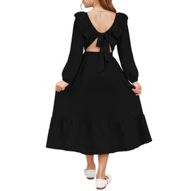 blibean Tween Girls Long Sleeve Dresses Kids Girls Fall Party Dress Spring Solid Semi Formal Wedding Guest Holiday Outifts Vestido Niña Size 10-11 Year Old Black