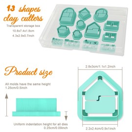 ORIGACH 13 Pcs Mini Bookshelf Polymer Clay Cutters，Book Vase Frame Design Clay Cutters for Polymer Clay Jewelry Earrings with a Clear Storage Box