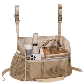 SUOVOCK Car net pocket handbag holder, car purse holder, Car net pocket, can be used to store items, protective barrier for children and pets in the back seat of car (Light brown)