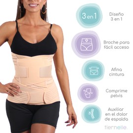 Tiernelle Faja postparto 3 en 1 para recuperación. Faja postparto de 3 piezas para moldear todo tu cuerpo y con soporte para disminuir dolores de espalda y obtener una buena postura. (M)