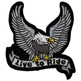 Eagle Grey Live to Ride Sew-On / Sew-On Patch for Clothes Embroidered Iron-On Patch Applique Bird Eagle Biker Cowl Patch Size 7.5 x 8.0 cm