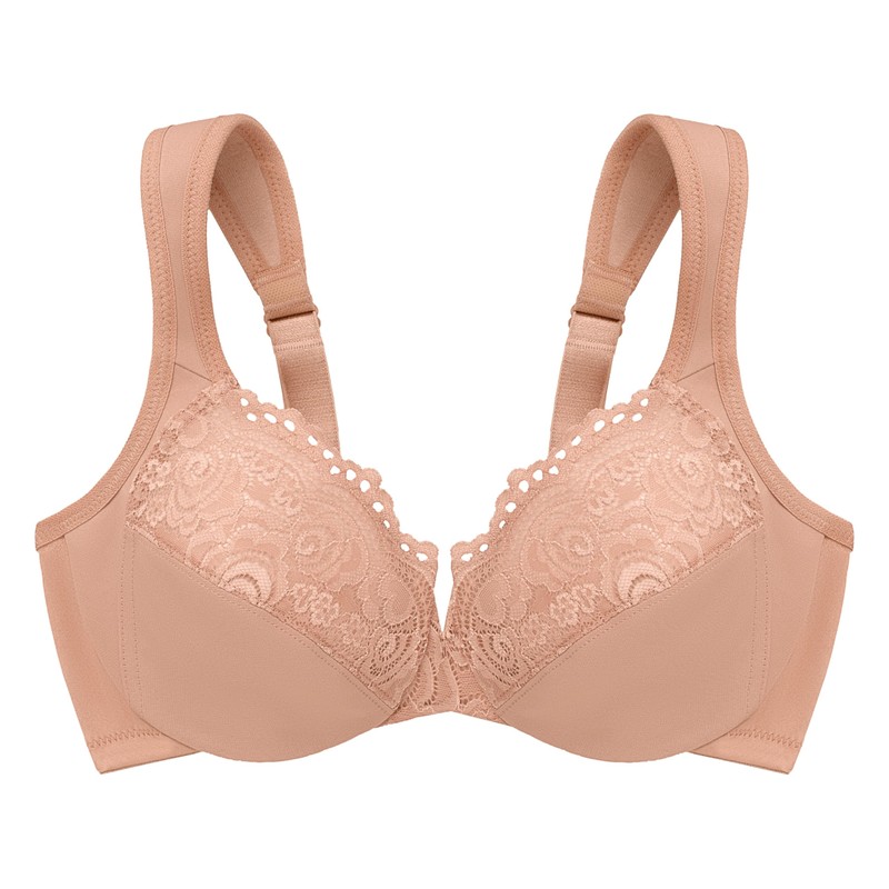 Glamorise Women's Plus Size Low Cut Wonderwire Lace Bra Underwire