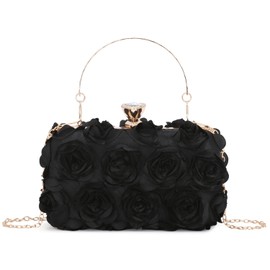 EVEOUT Satin Floral Evening Clutch Bag for Women Flower Wedding Purse Handbag with Chain Shoulder Bag for Party Prom