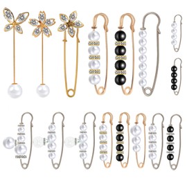 16 Pieces Pearl Crystal Brooch Safety Pins Hijab Pins Pant Waist Tightener Safety Pins for Clothes Sweater Shawl Collar Dress Cardigan Shirt Jeans Decoration Accessories for Women Girls ﻿