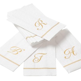 Caspari Hemstitch Script Paper Guest Towel Napkins in Letter T, 30 Napkins Included