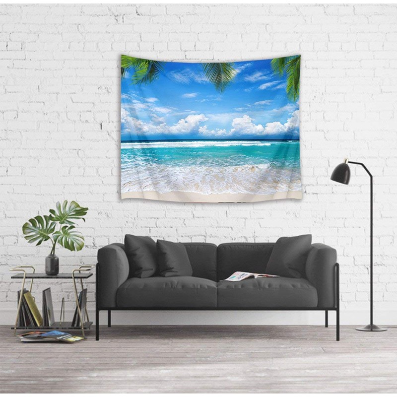 LB Natural Scenery Tapestry, Blue Sky and Sea, Beach Decor,