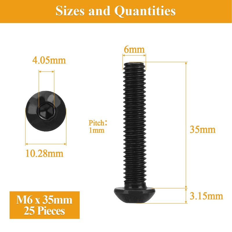25 Pieces M6 x 35mm Button Head Socket Cap Screws,